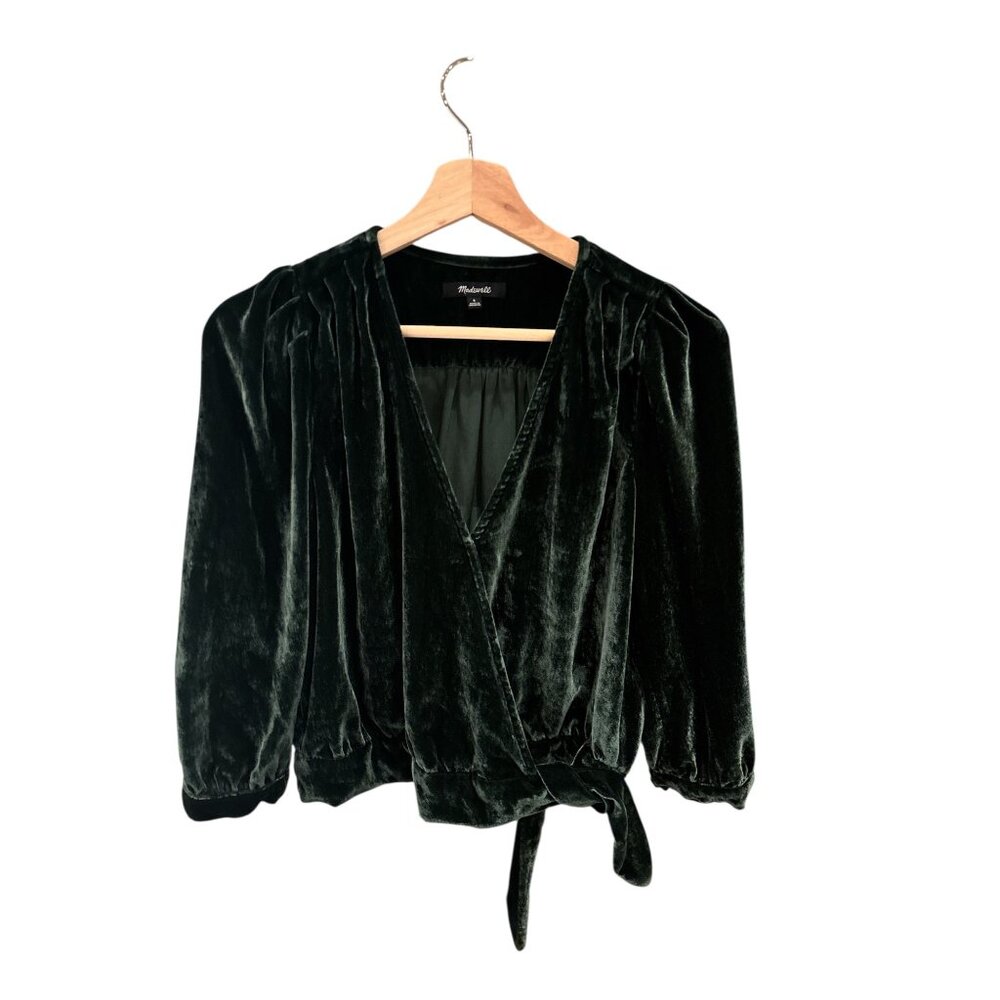 Madewell Women’s Dark Green Velvet Wrap Top & Wide-Leg Pants Set – Size S - Picture 7 of 14
